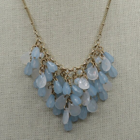 LC Lauren Conrad Light Blue White Tear Drop Shaped Beads Gold Tone Chain - Picture 1 of 9